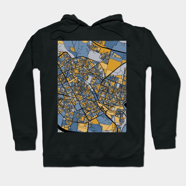 Valencia Map Pattern in Blue & Gold Hoodie by PatternMaps